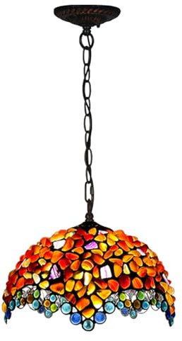 BOTOWI Tiffany Stil Achat Bernstein Buntglas Decke Pendelleuchte mit 12 Zoll breiter handgefertigter Stein Lampenschirm Antike Hängelampe für Esszimmer Flur Theke Kücheninsel,Orange