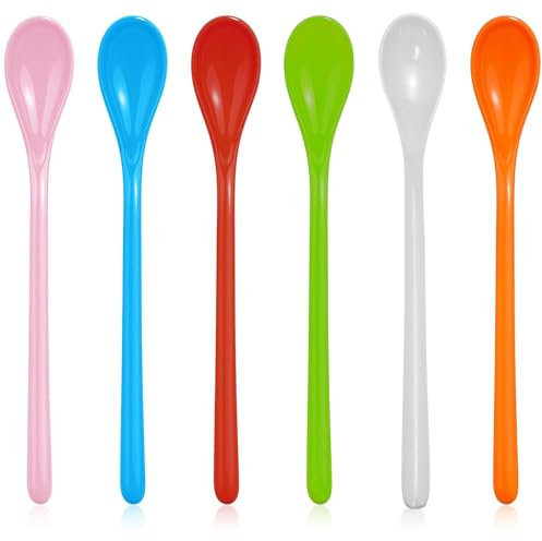 6 Stück Lieblich Löffel Lang Bunt, Plastiklöffel Lang Mehrweg, Lange Eierlöffel Kunststoff, Eislöffel Lang, Marmeladenlöffel Lang, Cocktail Löffel Lang, Joghurtlöffel Lang, Teelöffel Lang