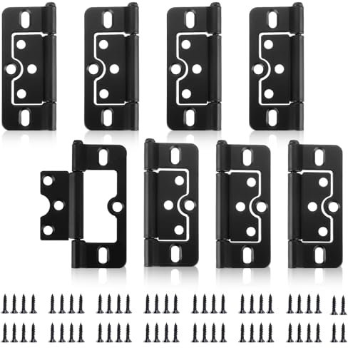 8 Pcs Door Hinges, 3x1.4 Inch Hinges for Wood Thickened Non-Mortise Door Hinge with 48 Pcs Screws for Cabinet Furniture Window Closet Wooden Boxes (Black)