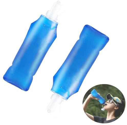 NIYMETOMY 2 Pcs Soft Flask TPU, 500ML Collapsible Running Water Bottles Leakproof Handheld Soft Water Bottle for Marathon Hiking Cycling Climbing Biking (Dark Blue)