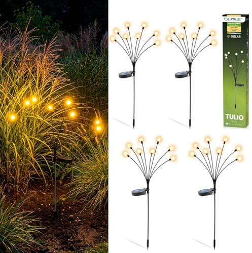 Lumiled Set 4x Solarlampe für außen Garten Solarleutche Glühwürmchen Solarlampe Warmweiß 3000K IP44 Solar Gartenleuchte 70 cm Wegeleuchte Bodenleuchte Gartenornamente für Veranda, Terrasse
