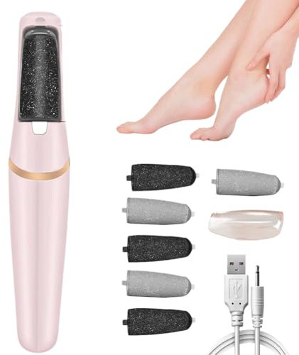 Removedor eléctrico de callos – Herramienta recargable para el cuidado de los pies con 6 cabezales de lijado, iluminación LED para eliminar callos y pies para pies suaves y talones secos