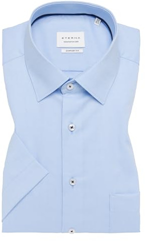 ETERNA Herren Kurzarm Hemd Comfort FIT | Struktur Hellblau | Patch | 100% Baumwolle | Kentkragen Gr. 43