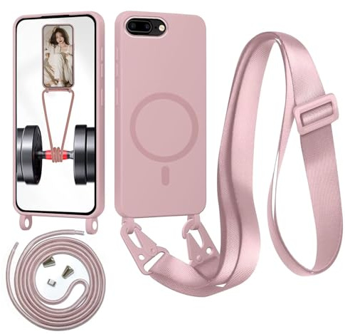 Beajew Handykette für iPhone 6/7/8/SE 2020/SE 2022 Hülle mit Band [Kompatibel mit Magsafe] Flüssig Silikon Necklace Handyhülle Magnetische Schutzhülle zum Umhängen Kordel für iPhone 6/7/8, Sandpulver