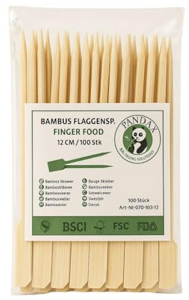 Commerline Pack of 100 Finger Food Skewers, 12 cm Wooden Bamboo Skewers, Cocktail Skewers for Mini Burger and Sandwich, Bamboo Skewers for Snack and Marshmallow, Kebab Skewers Wood