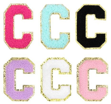 sourcing map Chenille Letter Patches 3.3 Alphabet C Iron on Embroidered Patch Sew on Letter Stickers Applique for Repairing Clothing Jeans Shoes Hats DIY(Multicolored, Pack of 6)