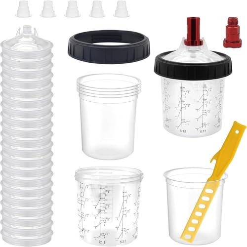 Uhidka Kit di Tazze di Miscelazione Monouso - 20 Tazze di con Coperchio, Tazze Rigide con Anelli di Fissaggio, 5 Tappi, 2 Adattatori per Tazze