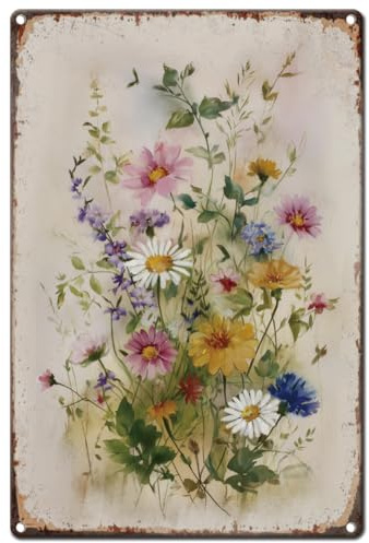 Hobbspring Vintage Blumen Metallblechschild 20x30cm Retro Wildblumen Schild Rostoptik Bauernhaus Sammel Gänseblümchen Poster Für Zimmer Garten Hof Zuhause Balkon Geschäft Wanddekoration