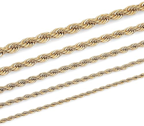 18K Real Gold Plated Rope Chain 2-6mm Stainless Steel Silver Gold Chain for Men Women Hip Hop Link Chains Necklace 16-30 Inches