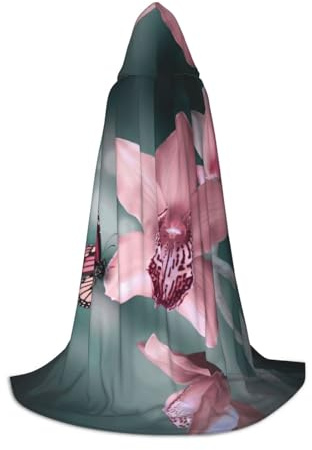 JEJEA Orchidee, Blume, Schmetterling, weich, frisch, Frühlingsdruck, Halloween, Cosplay, Weihnachten, Party, Outfits, Zauberer, Robe, Halloween, Umhang, Mittelalter Renaissance