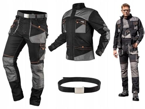 NEO TOOLS HD Slim Arbeitshose, Robuste, Moderne Stretch-Arbeitshose | Mit Kniepolstertaschen, Reflektierenden Zonen, XS-3XL, Oxford-Verstärkungen & Baumwollgürtel, Für Profis