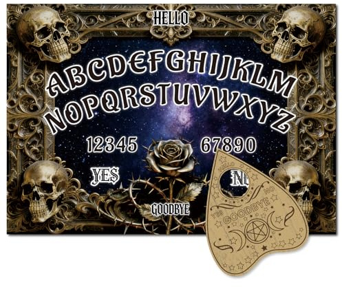 PRESSINART Spirit Board Holz Orakelset Schädelmuster Sprechpendel Wünschelbrett Mit Herz Planchette 12 x 8 Zoll Hexendekor Für Erwachsene Party Spaß Familientreffen Mystisches Spielzubehör