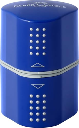 FABER-CASTELL - Dreifachspitzdose Grip 2001, Anspitzer für Durchmesser 8-10 mm mit Behälter (1 Stück, blau)