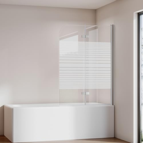 Cozynest Duschwand für Badewanne 120x140cm Badewannenfaltwand 2-teilig | Gestreift Duschtrennwand mit 6mm ESG Sicherheitsglas,platzsparend,Heb-/Senk-Funktion,Rahmenlos