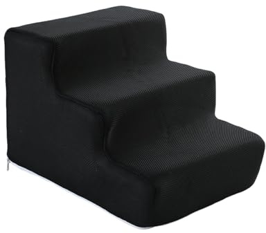 Escalera para Perros con Peldaños y Funda Extraíble - Rampa para Cachorros y Animales Mayores - Escalones para el Hogar- S 3 Pasos Negro