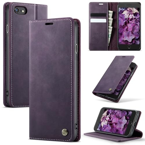Cracedily Wallet Case for iPhone SE 3/2 Leather Wallet Flip Cover with Card Holder, Kickstand, Magnetic Closure, RFID Blocking TPU Shockproof Phone Case Compatible with iPhone 8/7/6, Purple