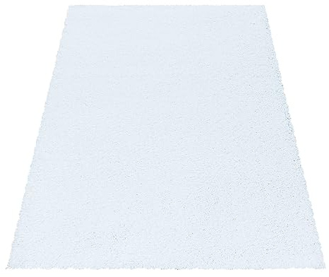 KADIMA DESIGN Shaggy Teppich Unifarben Elegant Kuschelig Weich Waschbar Strapazierfähig Langlebig 30mm Flor Weiß 140x200 cm Wohnzimmer Esszimmer Fußbodenheizung geeignet | Spree