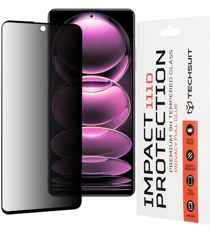 Techsuit Sichtschutzfolie für Xiaomi Redmi Note 12 Pro 5G, Plus, Poco X5 Pro Gehärtetes Glas mit 9H Härte, Vollständige Abdeckung, Stoßschutz, Anti Fingerabdruck, Blasenfrei, 111D Privacy Full Glue