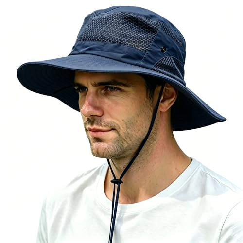 Sombrero Sol Hombre Pescador Anti-UV UPF 50+ ala Ancha Impermeable Plegable | Sombrero Pescador Sol Hombre Malla Transpirable, Plegable Impermeable Ajustable, Ideal para playa, pesca y senderismo