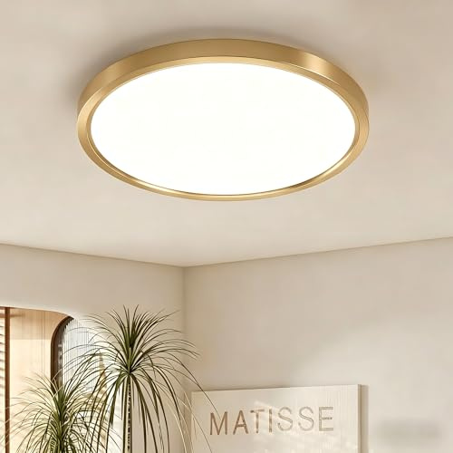 Deckenlampe LED Deckenleuchte Gold Ø40CM Rund 36W Deckenleuchten flach4000K | Neutralweiß Badlampe Decke Küchenlampen Ultra Dünn 2.5CM Ideal für Wohnzimmer Balkon Keller Schlafzimmer Flur