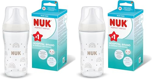 NUK Perfect Match Biberon | 3+ mois | 230 ml | Biberon anti-coliques | Verre | Indicateur de contrôle de température | Arc-en-ciel | Lot de 2
