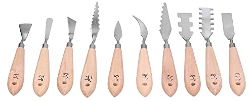 Oil Paint Scraper Set, Stainless Steel Palette Knife with Beech Wood Handle, Special - Shaped Toning Scrapers for Acrylic and Oil Painting on Canvas, Wood, Walls