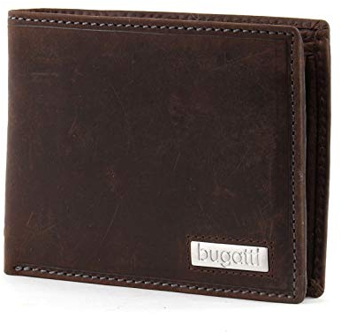 bugatti Hunter Coin Wallet with Flap 8CC Metal Logo Brown