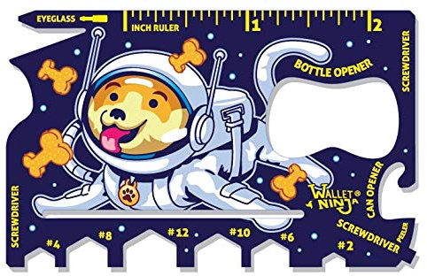Wallet Ninja Space Puppy, Robot Kitty:18 in 1 Credit Card Sized Multitool - Space Puppy