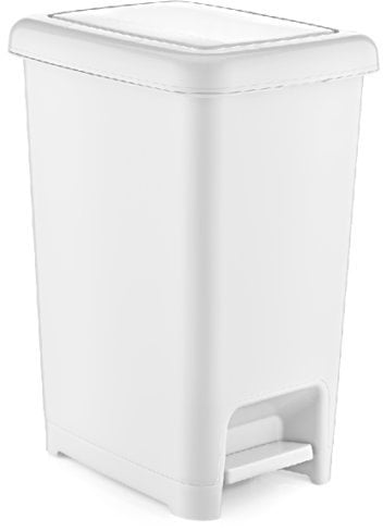 Small/Large Slim Plastic Pedal Bin Home Bedroom Bathroom Kitchen Rubbish Dustbin (White, 15 Litre)
