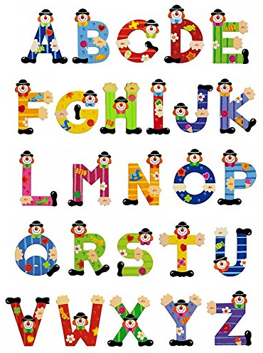 5 Sevi Holzbuchstaben Clown für Wunschname inkl Geschenkverpackung Türbuchstaben Kinderbuchstaben Holz Dekobuchstaben