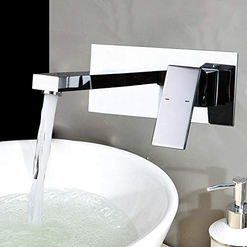 RANZIX Wall-Mounted Washbasin Mixer Tap Waterfall Wall Mounted Tap Wall Mounted Single Handle Single Hole Bathroom Tap Chrome Hot and Cold for Bathroom Washbasin Bathtub