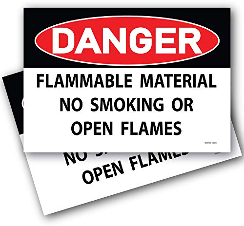 Vinyl-Aufkleber mit Aufschrift Danger Flammable Material No Smoking or Open Flames, 17,8 x 25,4 cm, selbstklebend, für Innen- und Außenbereich, wasserfest mit glänzendem UV-Schutz, 2 Stück