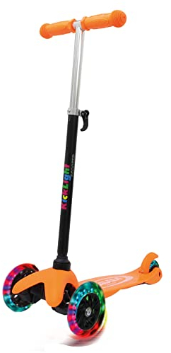 JAMARA 460496 - KickLight Scooter - Lenker höhenverstellbar, bewegliche Lenkstange zur Richtungsänderung, kugelgelagerte leuchtende, 3 Räder für stabiles Fahren und Hinterradbremse, orange