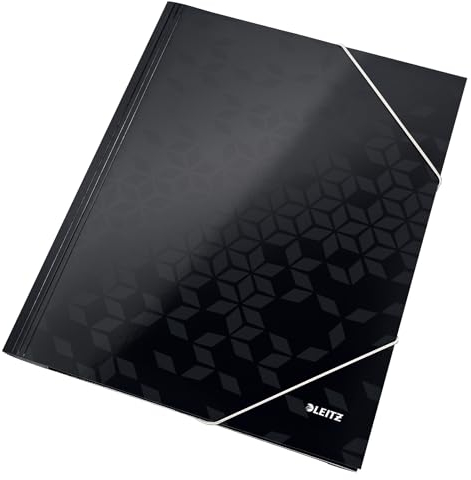 Leitz WOW 3-Klappen-Mappe, Eckspannermappe für bis zu 150 A4-Blätter, elastischer Verschluss, Dokumentenmappe aus Pappe, Schwarz, 39820095
