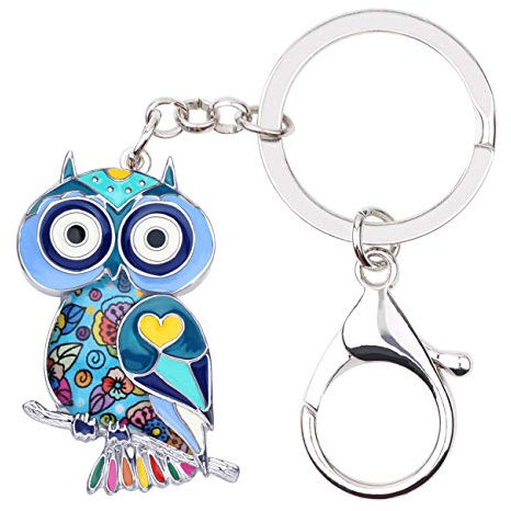 BONSNY Emaille Legierung süße Eule Schlüsselanhänger Schmuck Geschenke für Frauen Damen Auto Handtasche Schlüssel Geldbörse Vogelliebhaber Zubehör (Marine)