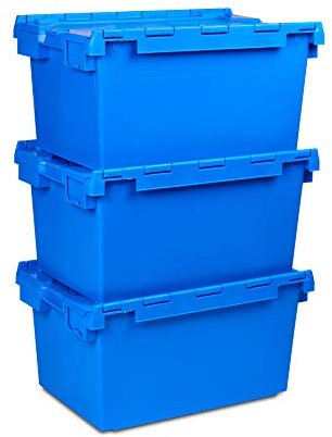 3x New 80 Litre Large Plastic Lidded Crate Office Storage