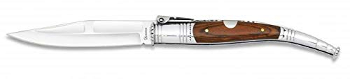 Martinez Albainox AB Navaja serrana con CARRACA con hoja de acero inox de 12 cm y madera roja para Caza, Pesca, Supervivencia y bushcraft + Portabotellas de regalo