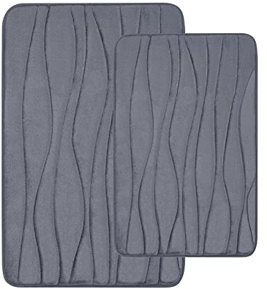 Homaxy Badematten Set 2 teilig Memory Foam Saugfähige Badteppich Set rutschfeste Waschbar Badvorleger Set 2teilig (40 x 60 cm + 50 x 76 cm, Dunkelgrau)