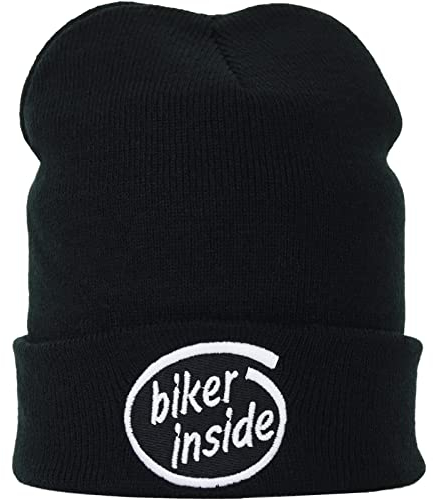 Lustige Strickmütze - Warme Wintermütze mit Spruch Biker Inside - Beanie für Damen und Herren - Unisex Wollmütze - Biker Haube mit Spruch