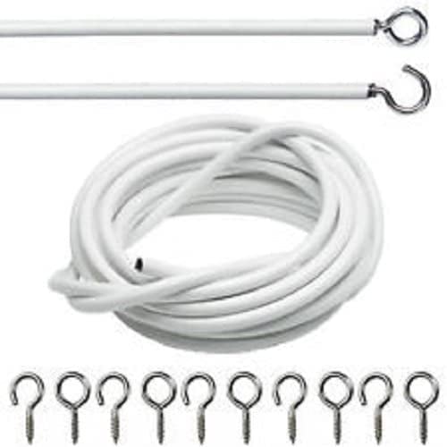 HomeElabador 4M White Curtain Wire Cord Cable with Free Hook and Eye Fittings Net Curtain Kit 4 Meter Curtain Rail Wire Cord with Hooks for Window Curtain Hanging Net Curtains & Pictures.