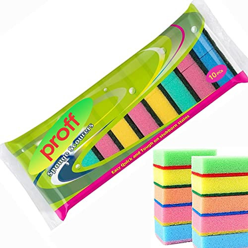 Proff Cleaning & Washing up Sponge Scourers, Foam, Mix Colours, Pack of 10