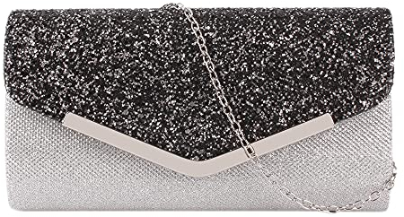 MEGAUK Damen Clutch Glitzer Elegant Abendtasche Glänzend Handtasche Envelope Tasche Strass Unterarmtasche mit Kette für Hochzeit Wedding Prom Party