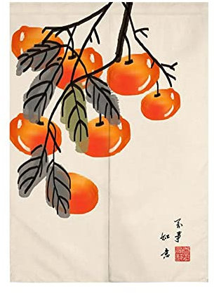 Hiseng Japanese Noren Curtain Long Type Door Tapestry for Home Decoration, Bedroom Kitchen Restaurant Bathroom Doorway Curtain, Toilet Partition Hanging Curtain (Persimmon fruit,65x90cm)
