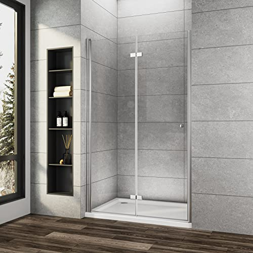 Duschtür Nischentür 75x185cm Drehfalttür Duschabtrennung 180° Falttürkabine 6mm NANO Beschichtung ESG Sicherheitsglas Nische Dusche