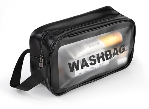 Trousse de Toilette Voyage, Transparente Trousse de Maquillage Suspendue, Imperméable PU Sac Cosmétiques Étanche Rasage Organisateur pour Homme Femme Filles Enfants Garcon