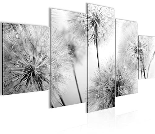 Runa Art - Bilder Blumen Pusteblumen 200 x 100 cm 5 Teilig XXL Wanddekoration Design Schwarz Weiss 042051c