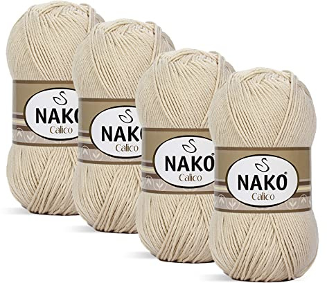 Nako Calico, Baumwoll-Strickgarn (4 Knäuel) je Knäuel (Knäuel) 100 g, Sie können es zum Stricken von Schal, Kleid, Strickjacke, Pullover, Amigurumi, Bikini, Tischset, Schal verwenden (Jahreszeit 3777)