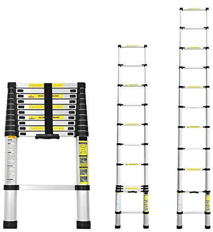 Yakimz 3.2M Teleskopleiter, Alu Ausziehleiter Mehrzweckleiter 11 Sprossen - 81cm bis 3.2M Anlegeleiter, Aluminiumleiter Stehleiter max 150 kg Belastbarkeit