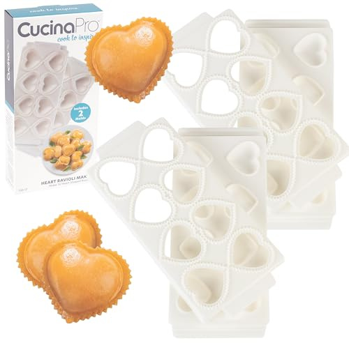 Mini stampi per ravioli a forma di cuore (2 pezzi) - Macchina per pasta ripiena fatta in casa - 2 vassoi e pressa per 8 ravioli ripieni XL, facili da usare e pulire, aggiungi amore alla tua cena