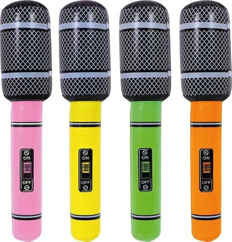 Inflatable Guitar - 16/40cm Tall Neon Inflatable Microphone - Karaoke Party Decoration, Fun Present, Photobooth Accessory